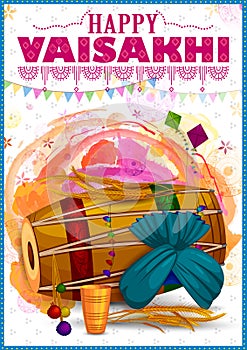 Happy Vaisakhi Punjabi religious holiday background for New Year festival of Punjab India