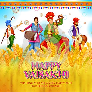 Happy Vaisakhi Punjabi spring harvest festival of Sikh celebration background