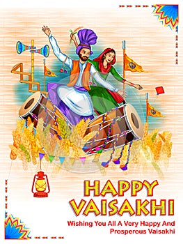 Happy Vaisakhi Punjabi spring harvest festival of Sikh celebration background