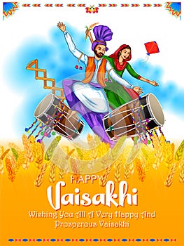 Happy Vaisakhi Punjabi spring harvest festival of Sikh celebration background