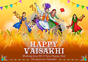 Happy Vaisakhi Punjabi spring harvest festival of Sikh celebration background