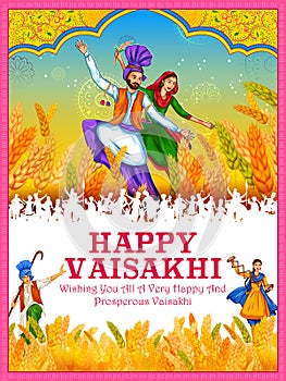 Happy Vaisakhi Punjabi spring harvest festival of Sikh celebration background