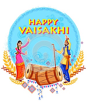 Happy Vaisakhi Punjabi spring harvest festival of Sikh celebration background