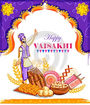 Happy Vaisakhi Punjabi spring harvest festival of Sikh celebration background