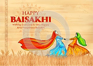 Happy Vaisakhi Punjabi spring harvest festival of Sikh celebration background