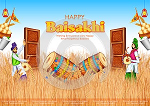 Happy Vaisakhi Punjabi spring harvest festival of Sikh celebration background