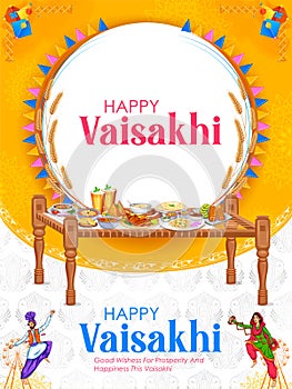 Happy Vaisakhi Punjabi spring harvest festival of Sikh celebration background