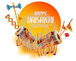 Happy Vaisakhi Punjabi spring harvest festival of Sikh celebration background