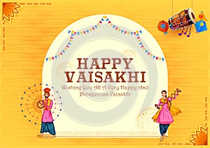 Happy Vaisakhi Punjabi spring harvest festival of Sikh celebration background