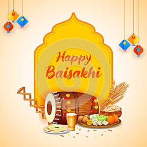 Happy Vaisakhi Punjabi spring harvest festival of Sikh celebration background