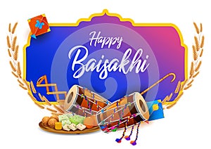 Happy Vaisakhi Punjabi spring harvest festival of Sikh celebration background