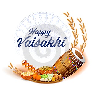 Happy Vaisakhi Punjabi spring harvest festival of Sikh celebration background