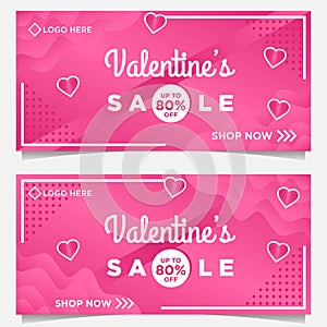 Happy Valentine day banner template with pink background