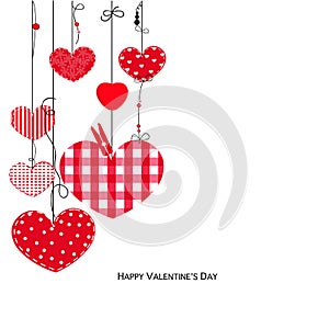 Happy Valentine Day card with hanging love hearts