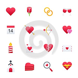 Happy Valentine Day Colourful Icons Set, Vector Illustration Design