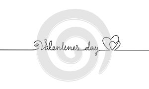 Happy Valentine Day continuous one line art. Hand drawn sketch romantic date greeing holiday card. Two love heart shape