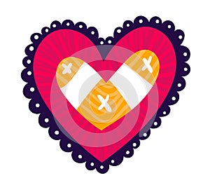 Happy valentine day 14 february heart icon flat vector illustration. Landing lovers day, date, cutting paper. Heart love