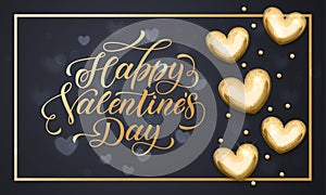 Happy Valentine day golden hearts greeting card