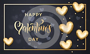 Happy Valentine day golden hearts greeting card