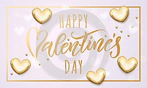 Happy Valentine day golden hearts greeting card