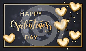 Happy Valentine day golden hearts greeting card