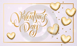 Happy Valentine day golden hearts greeting card