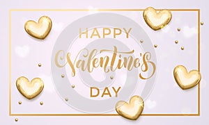 Happy Valentine day golden hearts greeting card