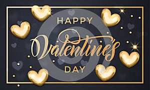 Happy Valentine day golden hearts greeting card