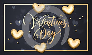 Happy Valentine day golden hearts greeting card