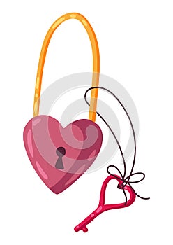 Happy Valentine Day illustration of lock heart. Holiday romantic and love symbol.
