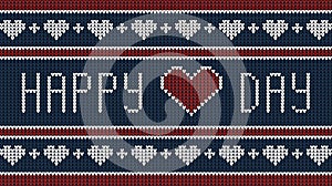 Happy Valentine Day. Knitted graphic card or banner. Greeting on Valentine`s day.