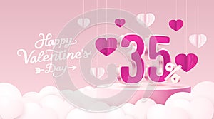 Happy Valentine day, Mega sale, special offer, 35 off sale banner. Sign board promotion. Vector illustration