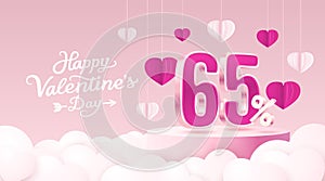Happy Valentine day, Mega sale, special offer, 65 off sale banner. Sign board promotion. Vector illustration
