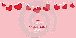 Happy valentine day vector illustration, greeting card design, pink background with hearts