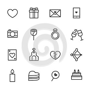 Happy Valentine day and Wedding Celebrate Line Icons Vector