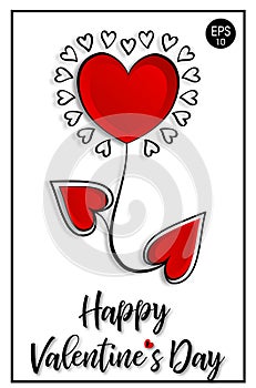 Happy Valentine`s Day. 14 Fabruary. Vector banner. Valentine`s card wiht heart flower