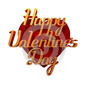 Happy Valentine`s Day - 3D sparkle lettering Greeting Card on red heart background, illustration. isolated on white
