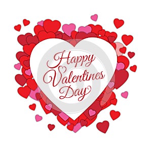 Happy Valentine s day abstract romantic background with cut paper hearts and text in heart frame isolated on white