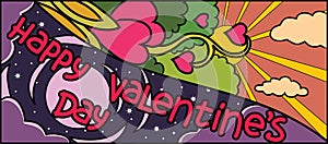 Happy valentine s day ang night. Hearts flowers holiday vector design for banner invintation, valentines day background