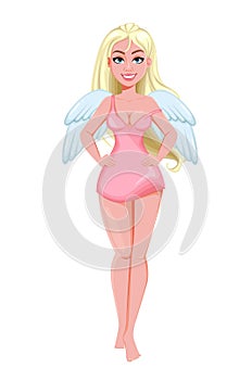 Happy Valentine`s day. Attractive girl angel