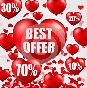 Happy Valentine's Day background with big sale balloons in form of heart