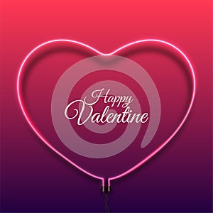 Happy Valentine`s Day background with bright pink vector neon heart