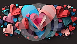 Happy Valentine\'s Day background design with big heart made of pink, red and blue