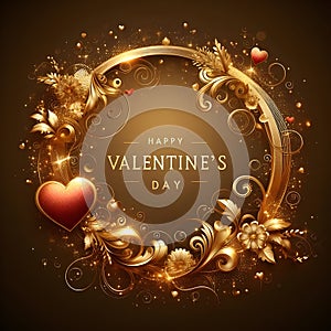 Happy Valentine\'s day background with golden elements. Greetings banner