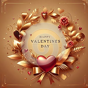 Happy Valentine\'s day background with golden elements. Greetings banner