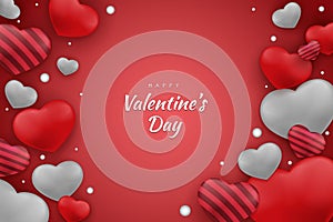 Happy valentine's day background hearts and element with red and grey color
