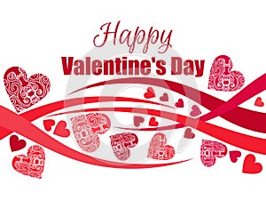 Happy Valentine`s Day background with hearts. Greeting card. Vector