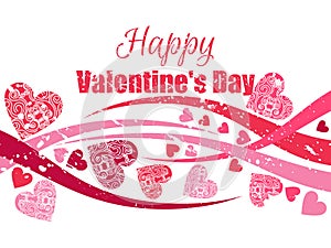 Happy Valentine`s Day background with hearts. Greeting card. Vector