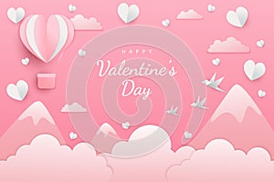 Happy valentine\'s day background paper cut hearts style and element with white and pink color
