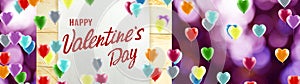 Happy Valentine`s Day with balloons depicting stylized hearts